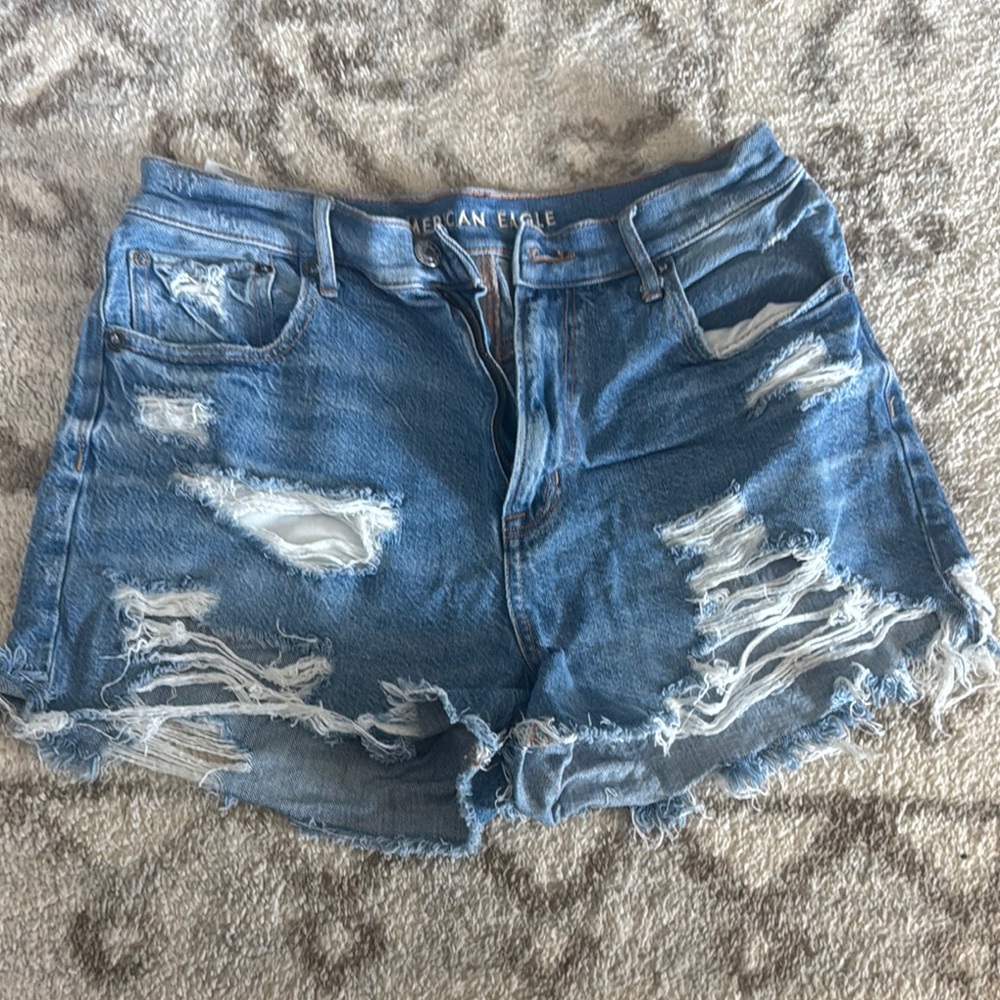 American Eagle Outfitters Women's Distressed Blue Denim Shorts